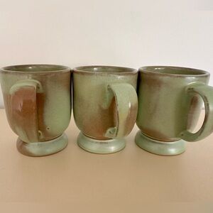 Vintage Frankoma Pottery C2 Footed Prairie Green Coffee Mugs Set of 3 USA Made